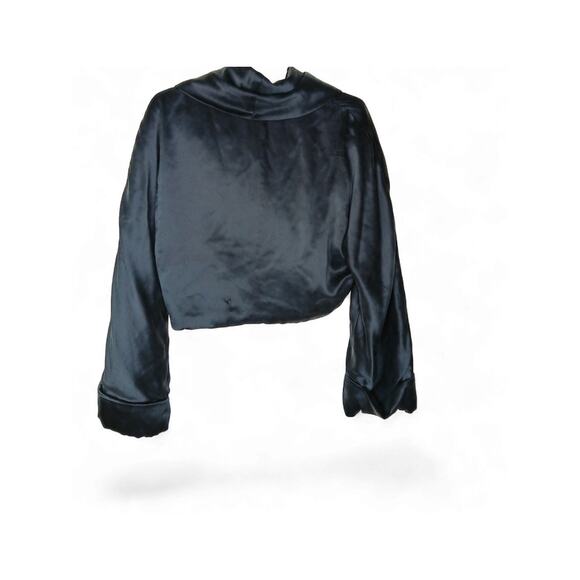 Sara Sturgeon 100% Silk Cropped Wrap Jacket Black Satin Blazer Top Sz 4 Vintage - Picture 3 of 13